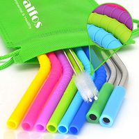 WALFOS Reusable Straws，Extra Long 6 Bendy Silicone Straws +2 Stainless Steel Straws with Cleaning Brushes for Tumblers Yeti/Rtic/Ozark - BPA Free -No Rubber Tast