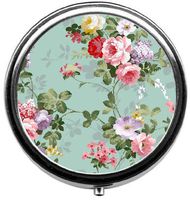 Eareeco - Vintage Floral Flowers Fashion Round Pill Case/Pill Box/Pill Case/Case- Three-Compartment Pill Box/Pill Case