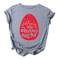 Eoeth Women Easter Letter Printed Short Sleeves Fashion O-Neck Tops Pullover Casual Blouse Shirts T-Shirt Tracksuits Tee Pink