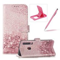 Wallet Case for Galaxy A9 2018,Flip Leather Cover for Galaxy A9 2018,Herzzer Stylish Elegant [Glitter Sands Pattern] Premium Magnetic PU Leather Stand Card Holder Slots Case with Inner Soft TPU