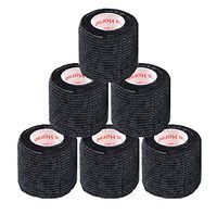 2 Inch Vet Wrap Tape Self Adhesive Medical Bandage Free Bonus Roll (Black) (5 Pack Plus Free Roll) Self Adherent Cohesive First Aid Sport Flex Wrist Ankle Knee Sprains and Swelling