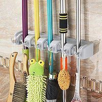 Excellent Combination Non Slide Broom Mop Dusters Holder with 5 Slots & 6 Hooks Garden Garage Tool Organizer