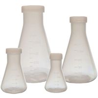 Plastic Erlenmeyer Flask Set with Screw Caps - 4 Sizes - 50, 100, 250, and 500ml, Polypropylene, Molded Graduations, Karter Scientific 252N9