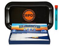 Bundle - 3 Items - Elements Pre Rolled Cones - King Size - 40 Pack with Rolling Paper Depot Rolling Tray (Carbon) and KewlTube