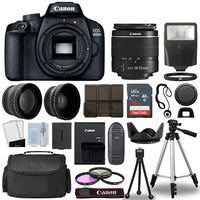 Canon 4000D/Rebel T100 DSLR Camera + 18-55mm 3 Lens Kit + 16GB Top Value Bundle - 2X Telephoto Lens + Wide Angle Lens + 3 Piece Filter Kit + Tripod + Lens Hood + Flash + More! - International Version