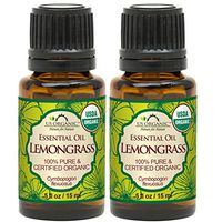 US Organic 100% Pure Lemongrass Essential Oil - USDA Certified Organic - 15 ml - Pack of 2 - w/Improved caps and droppers (More Size Variations Available)