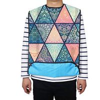 FUSHIDA Adult Bib, Water Resistant PVC Bibs on Dinner Table, Washable Printing Cotton Cloth Cover for Men & Women Eating, Adjustable Strap Bibs with Geometric Flower(FYH645)