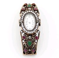 Vintage Antique Gold Plated Watches For Women Bracelets Resin Crystal Flower Bracelet