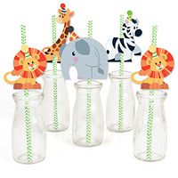 Jungle Party Animals - Paper Straw Decor - Safari Zoo Animal Birthday Party or Baby Shower Striped Decorative Straws - Set of 24