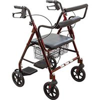 ProBasics Aluminum Rollator Walker with Seat - Rolling Walker with 6-inch Wheels - Foldable - Padded Seat and Backrest, Height Adjustable Handles, 300 Pound Weight Capacity, Burgundy
