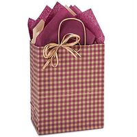 NW Burgundy Gingham Paper Shopping Bags - Cub Size - 8 x 4 3/4 x 10 1/4in. - 250 Pack