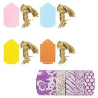Wrapables Washi Tape + 40 Scalloped Gift Tags with Cut Strings, Purple Glitter, Large, Multicolor, Set of 6