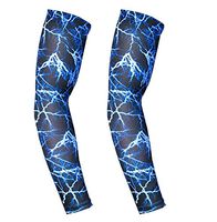Arm Sleeve - Sports Compression Sleeves for Baseball, Basketball, Football, Cycling, Golf - Elbow Brace for Arthritis, Lymphedema - UV Protection, Tattoo Cover (1 Pair) (Flash-Blue, M 9-11")