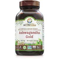 NutriGold Organic Ashwagandha Gold, 500 mg, 90 Plantcaps - Clinically-Proven, Non-GMO, Full-Spectrum Root Standardized Extract Powder Supplement