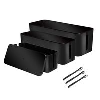 [Set of 3] 3 Cable Management Boxes + 3 Wire Ties, Large Cord Box Organizers to Hold and Hide Power Strip Charger Adapter Power Cord Charging Station USB HUB（Black）
