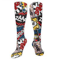 Medical&Varicose Veins Compression Socks (15-20 MmHg) For Women, Modern Pop Art Superhero Comic Pattern Nursing Performance Socks For Travel/Relieve Pain