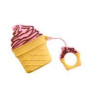 BONTOUJOUR AirPods Case, Super Cute Creative Food Drink Icecream Shape TPU Silicone Cover Protective Skin for Apple AirPods+Finger Lanyard-Pink&Brown