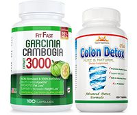 95% HCA 180 Caps Garcinia Cambogia FITFAST 1 Free Colon Detox 40% Off 3 Months Uninterrupted Supply in Single Bottle, Fat Burner, Maximum Strength Weight Loss, Natural Diet Pills, Same Day Shipping