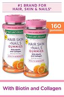 Hair Skin and Nails Vitamins with Biotin & Collagen by Nature's Bounty Optimal Solutions, w/Vitamin C for Immune Support, Hair, Skin and Nails Gummies - Orange Citrus Flavored, 80 Gummies (2-Pack)