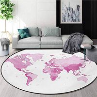 RUGSMAT Pale Pink Area Rugs Ring 3D Non-Slip Rug,Cute World Map Continents Island Land Pacific Atlas Europe America Africa Living Room,Bedroom,Desk/Chair Mats,Round,Round-59 Inch White Pale Pink