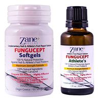 Zane Hellas FunguCept Advanced. Athlete’s Repair Solution. Relieves Itching, Burning, Cracking, Scaling. Stop Bad Odor. Visible Results in 5 Days. 1 fl. oz - 30 ml and 60 Softgels.