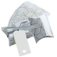 50pcs Vintage Kraft Box Sweet Paper Candy Box Gift Box with Ribbon Gift Tags for Wedding Birthday Party (Silver Stride)