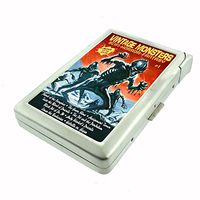 Perfection In Style Metal Cigarette Case with Built in Lighter Vintage Monsters Design 002