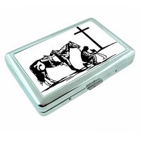 Cowboy Cross Em1 Hip Silver Cigarette Case Id Holder Metal Wallet 4" X 2.75" RFID Protection