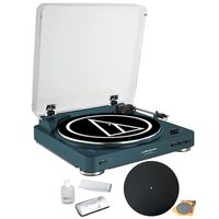 Audio-Technica Wireless Belt-Drive Stereo Turntable with Vinyl Record Cleaner Kit, Navy + Silicone Rubber Universal Turntable Platter Mat