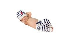 Pinbo Newborn Baby Photo Prop Crochet Sailor Navy Stripe Anchor Hat Pants