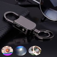 Keychain Flashlight with Bright LED Light Bottle Opener Electronic Cigarette Lighter USB Rechargeable Key Ring Clip Gift (Black)