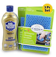 BAR KEEPERS FRIEND Soft Cleanser (13 OZ) with All Purpose Scrubber Cloth | Durable and Multipurpose. Cleans Stainless Steel, Rust, Minerals