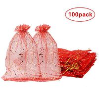 100 Pack 8x12 Inches Organza Gift Bags Wine Red Star Style for Toys Candy Chocolate Party Christmas Wedding Favor Gift