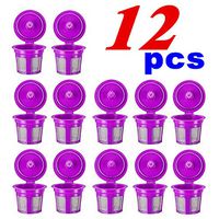 Kicoco Reusable K Cups, 12 Packs Reusable Coffee Filters Reusable Coffee Pods Stainless Mesh for Keurig Brewers 1.0 or 2.0 Machine - Eco Friendly Stainless Steel Mesh Filter (Black) (Purple)