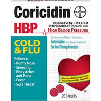 Coricidin HBP Cold & Flu Tablets, 20 ea (Pack of 12)
