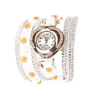 Sunhusing Women Vintage Shining Crystal Flowers Bracelet Dial Analog Quartz Wrist Exquisite Watch Jewelry(3 White)