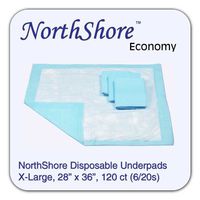NorthShore Economy, 28 x 36, 18 oz, Blue Disposable Underpads (Chux), X-Large, Case/120 (6/20s)