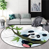 RUGSMAT Panda Modern Machine Washable Round Bath Mat,Bear Climbing On A Tree Coffee Table Mat Non-Skid Living Room Carpet Diameter-39