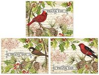 Holly and Birds Thank You Cards ~ Cardinal, Black-Capped Chickadee and Scarlet Tanager (9 Cards; 4" x 5.25"; White Envelopes; 9-3)