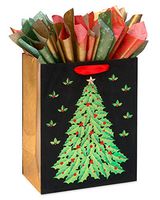 Papyrus Christmas Large Gift Bag with Tissue Paper, Winter Holly and Poinsettia (1 Bag)