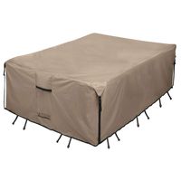 ULTCOVER Rectangular Patio Heavy Duty Table Cover - 600D Tough Canvas Waterproof Outdoor Dining Table and Chairs General Purpose Furniture Cover Size 136L x 74W x 28H inch