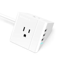 USB Power Strip, KPSTEK 2 Outlet Small Desktop Charging Station with 3 USB Ports and 5ft Extension Cord, Flat Plug for Dorm Room, Home and Office, White - KS2312