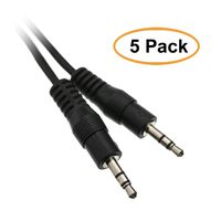 ACL 2 Feet 3.5mm Male to Male Black Stereo Cable, 5 Pack