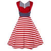 Fanteecy Womens Retro American Flag Sleeveless V Neck Vintage Flare Evening Party Prom Swing Tea Dress (XXL, RED)