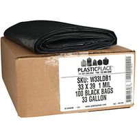 Plasticplace 32-33 Gallon Trash Bags │ 1 Mil │ Black Heavy Duty Garbage Can Liners │ 33” x 39” (100 Count)