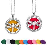 Essential Oil Diffuser Necklace, Stainless Steel Pendant with Rope Chain and 10 Refill Pads