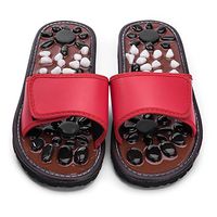 ZEPAN Massage Slippers Foot Massager Shoes Shiatsu Relax Sandals with Natural Cobblestone Stones Healthcare Relaxation Gift (Red27)