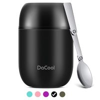 Insulated Lunch Container DaCool Hot Food Jar 16 oz Stainless Steel Vacuum Bento Lunch Box for Kids Adult with Spoon Leak Proof Hot Cold Food for School Office Picnic Travel Outdoors - Black