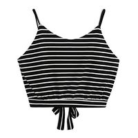 Women's Casual V Neck Stripe Seft Tie Back Crop Cami Tops Camisole Shirt Vest