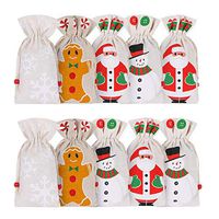 10PCS Christmas Drawstring Gift Bags - Reusable Santa Claus Snowman Snowflake Gingerbread Man Candy Burlap Bags - Christmas Holiday Home Party Supplies Favors